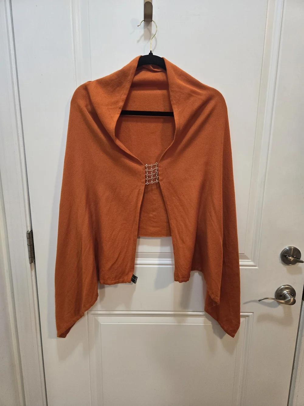 SHIH COMPANY Orange Cashmere Silk Rhinestone Chain Closure Cardigan Shawl Wrap O